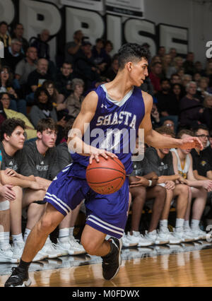 Basketball action with Shasta vs. Enterprise High School in Redding, California. Stock Photo