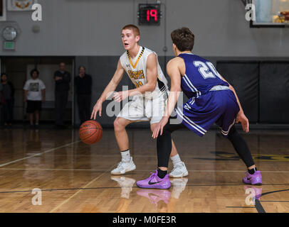 Basketball action with Shasta vs. Enterprise High School in Redding, California. Stock Photo