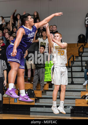 Basketball action with Shasta vs. Enterprise High School in Redding, California. Stock Photo