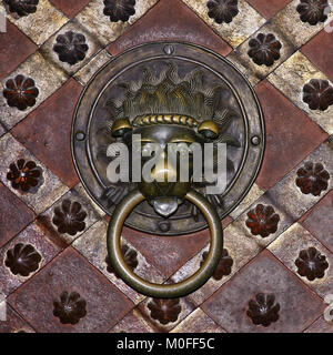 Detail of ornate door knocker in Prague Stock Photo