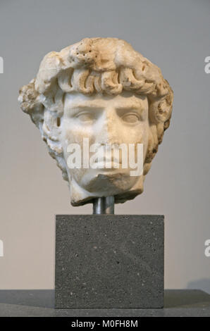 Marble portrait head of Antinoos, Roman AD 130-138, The Metropolitan Museum of Art (The Met), Upper Manhattan, New York City, New York State, USA. Stock Photo