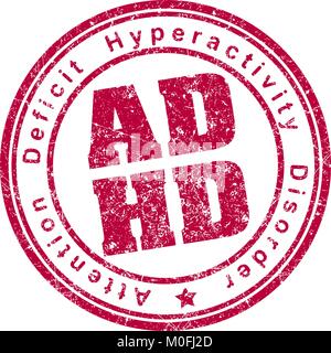 ADHD (Attention Deficit Hyperactivity Disorder) rubber stamp. Stock Vector