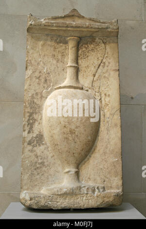 Marble stele (grave marker) of Eukleia Greek Attic, Classical Period, 4th century B.C., The Metropolitan Museum of Art (The Met), Upper Manhattan, New Stock Photo