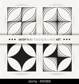 Set of abstract seamless stripe geometric patterns like leaves and flowers. Vector endless illustrations Stock Vector