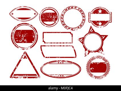Big set of grunge vector rubber stamps templates in red. Stock Vector