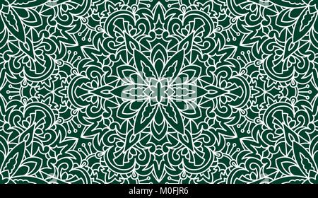 Seamless Abstract Tribal Pattern. Hand Drawn Ethnic Texture. Vector Illustration In Dark Green tones. Stock Vector