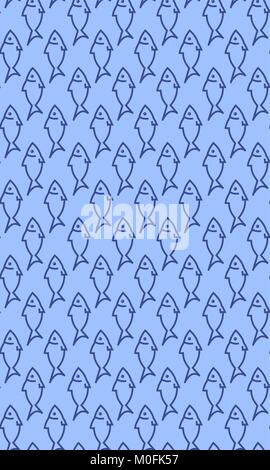 Seamless pattern with decorative fish in doodle style isolated on blue ...