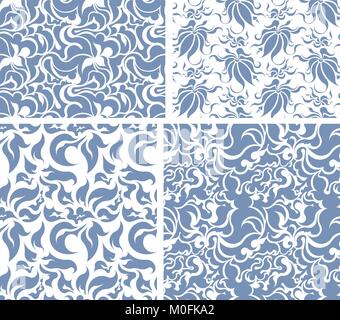 Set of four vector seamless floral patterns. Stock Vector