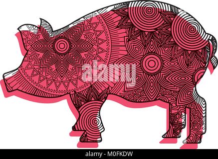 hand drawn for adult coloring pages with pig zentangle  Stock Vector