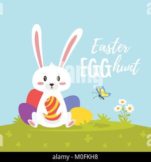 Vector  cartoon style illustration of Easter day greeting card w Stock Vector