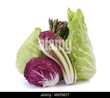 Chicory asparagus radicchio end salade isolated on white Stock Photo
