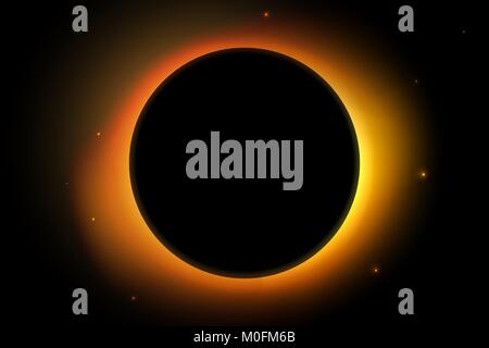Full sun eclipse. Solar vector illustration with stars on back background. Stock Vector