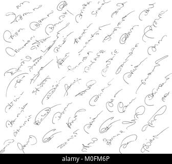 Collection of fictitious contract signatures. Autograph illustration. Stock Vector