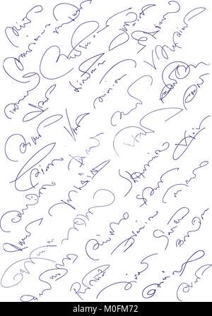 Collection of fictitious contract signatures. Autograph illustration. Stock Vector