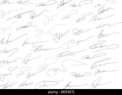 Collection of fictitious contract signatures. Autograph illustration. Stock Vector