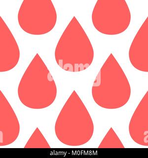 Blood drop seamless pattern illustration. Simple vector texture of red drops on white background. Stock Vector