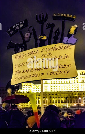 Demonstrators during an anti-corruption protest in front of the Romanian Parliament building in Bucharest Stock Photo