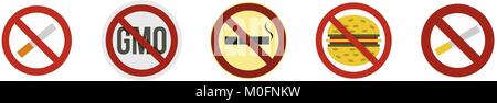 Restricted sign icon set, flat style Stock Vector