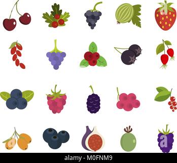 Berries icon set, flat style Stock Vector