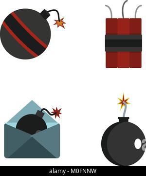 Bomb icon set, flat style Stock Vector