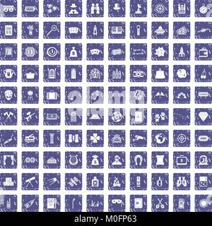 100 adult games icons set grunge sapphire Stock Vector