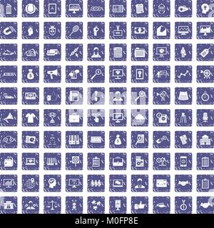 100 partnership icons set grunge sapphire Stock Vector