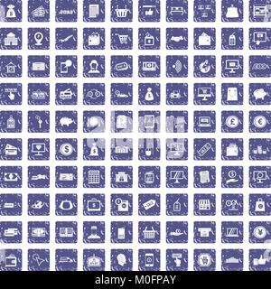100 payment icons set grunge sapphire Stock Vector
