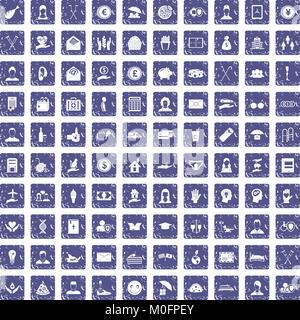 100 philanthropy icons set grunge sapphire Stock Vector