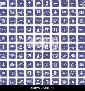 100 plane icons set grunge sapphire Stock Vector
