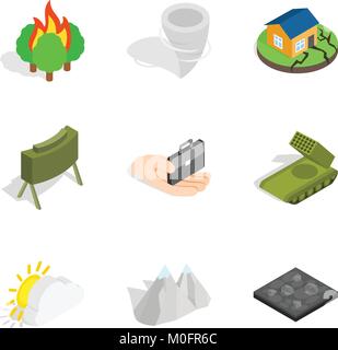 Explosion icons set, isometric style Stock Vector