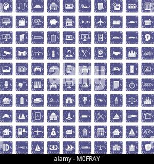 100 private property icons set grunge sapphire Stock Vector