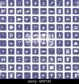 100 renovation icons set grunge sapphire Stock Vector