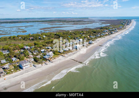 Stately beach homes look out onto the blue waters off of South Carolina coast Stock Photo