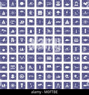 100 sailing vessel icons set grunge sapphire Stock Vector