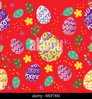 cute easter eggs seamless pattern with colorful flower on cools background for easter festival   Vector illustration Stock Vector