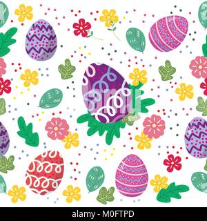 cute easter eggs seamless pattern with colorful flower on cools background for easter festival   Vector illustration Stock Vector