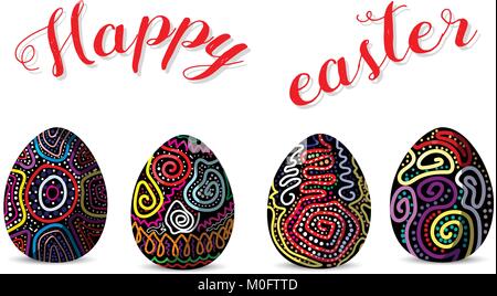 Happy Easter.Set of Cute Easter eggs  with different texture on a isolate background for easter festival Vector illustration Stock Vector