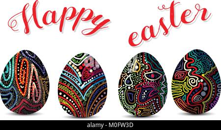 Happy Easter.Set of Cute Easter eggs  with different texture on a isolate background for easter festival Vector illustration Stock Vector