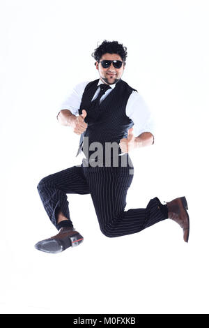 stylish DJ in sunglasses takes the dance break.photo on white background Stock Photo