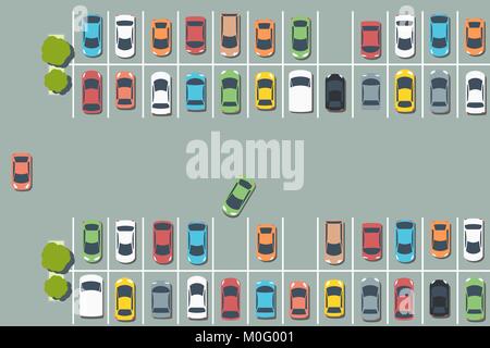 Parking lot illustration - vector car park infrastructure graphics. Stock Vector