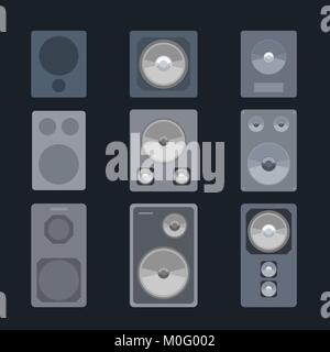 Object set - concert speakers and audio sound technology. Stock Vector