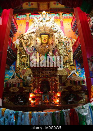 the Tibetan Buddha inside Songzanlin Lama Tibetan Temple in Zhongdian or Shangli La City. Travel in Zhongdian City , Yunnan China in 2012, November 15 Stock Photo