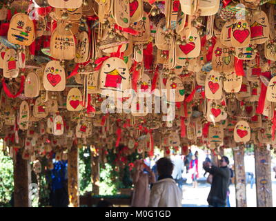 Hanging Wooden blessings in Lijiang Old Town. The UNESCO Heritage City. Travel in Lijiang, Yunnan Province, China in 2012, November 17th Stock Photo