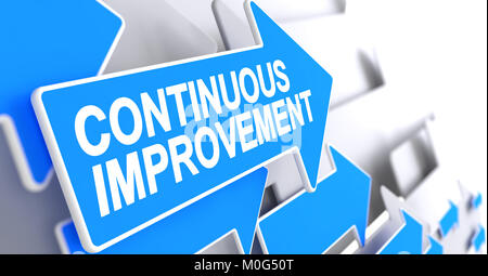 Continuous Improvement - Message on the Blue Pointer. 3D. Stock Photo