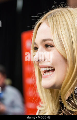 Actress Elle Fanning attends the 'I Think We're Alone Now' Premiere during 2018 Sundance Film Festival at Egyptian Theatre on January 21, 2018 in Park City, Utah. Stock Photo