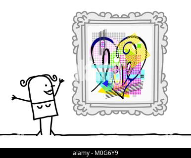 Cartoon Woman Watching a Pop Art Style Heart Stock Vector