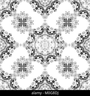 Tribal indian ethnic seamless design. Festive blacj and white mandala pattern. one color print Stock Vector