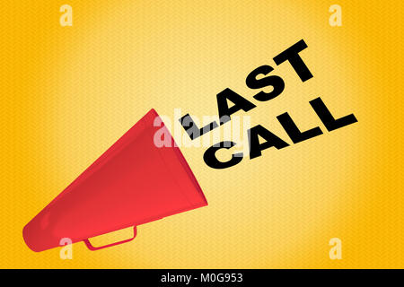 3D illustration of LAST CALL title flowing from a loudspeaker Stock Photo