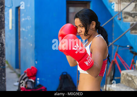 Boxer training at  Rafael Trejo Boxing Gym in Havana, Cuba Stock Photo