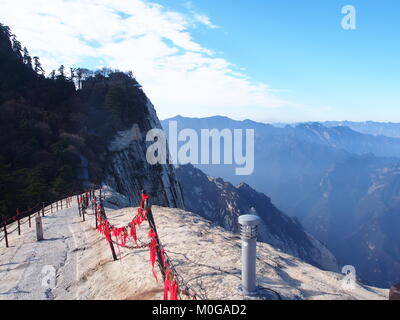 Huashan Sacre Mountain. The Most Dangerous Trail to the peak.  Travel in Xian City , China in 2013, October 21th. Stock Photo